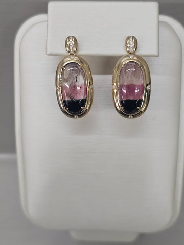 14KY Watermelon Tourmaline & Diamond Earrings